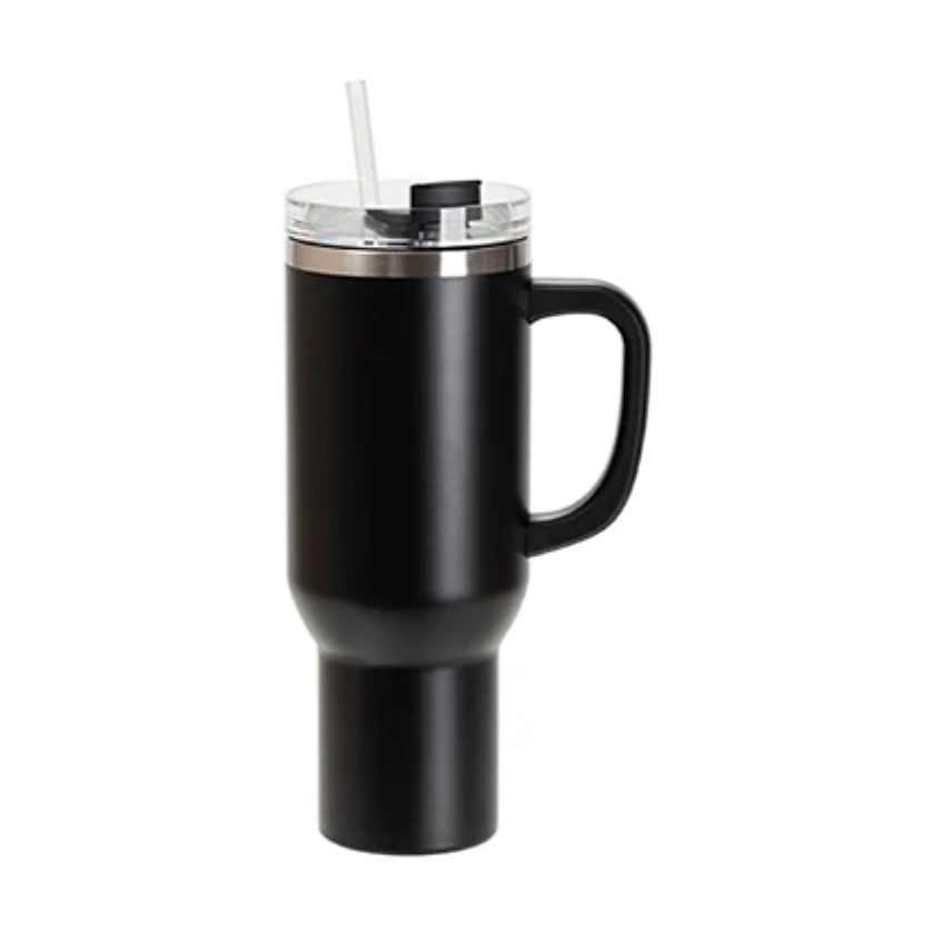 40oz Powder-Coated Stainless Steel Engraving Travel Tumbler with Straw — Pack of 5