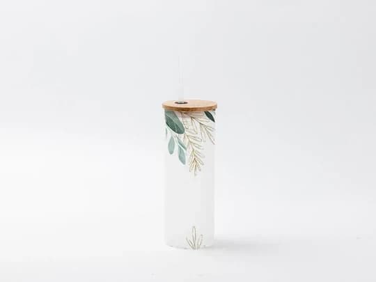 17oz Frosted Glass Sublimation Skinny Tumbler with Straw & Bamboo Lid — Pack of 12