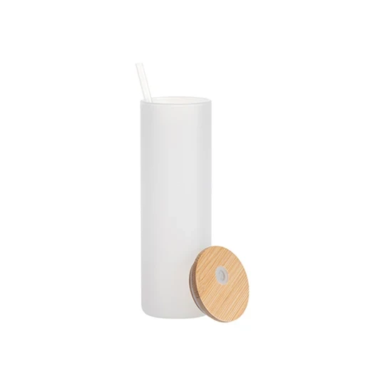 20oz Frosted Glass Sublimation Skinny Tumbler with Straw & Bamboo Lid — Pack of 6
