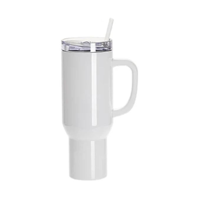 40oz White Stainless Steel Sublimation Travel Tumbler with Handle — Pack of 5