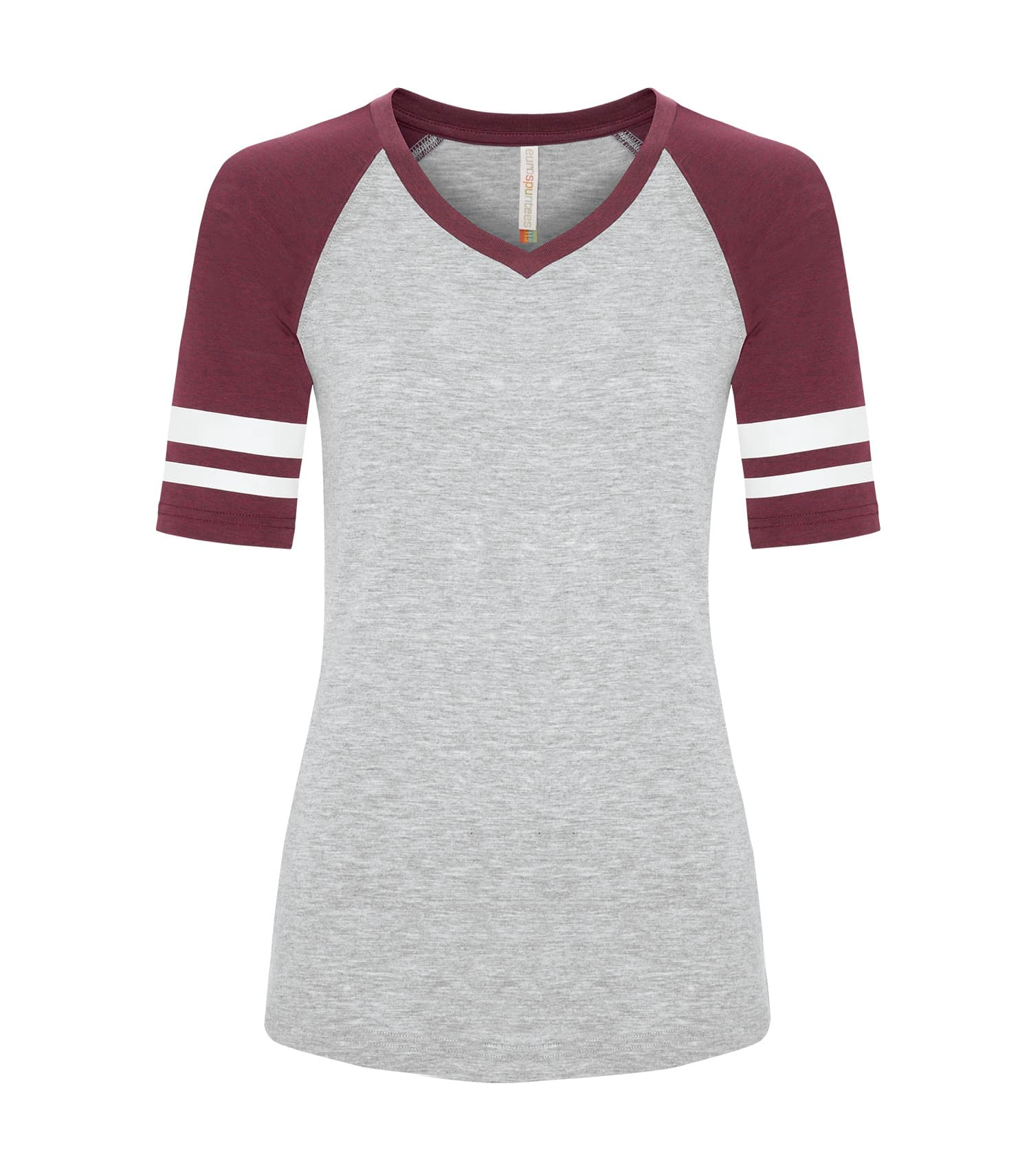 DISCONTINUED ATC™ EUROSPUN® RING SPUN BASEBALL LADIES' TEE in Athletic Grey*/Cardinal Heather**