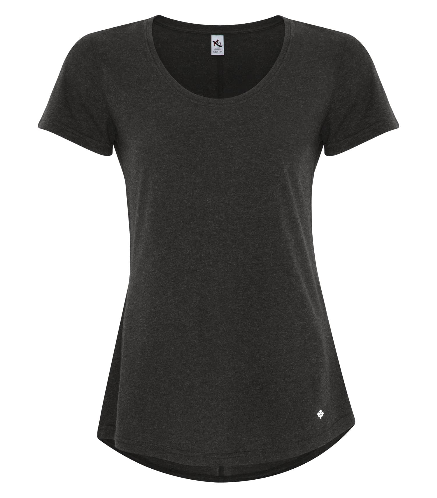 DISCONTINUED KOI® TRIBLEND SCOOP NECK RELAXED LADIES' TEE in Charcoal Triblend