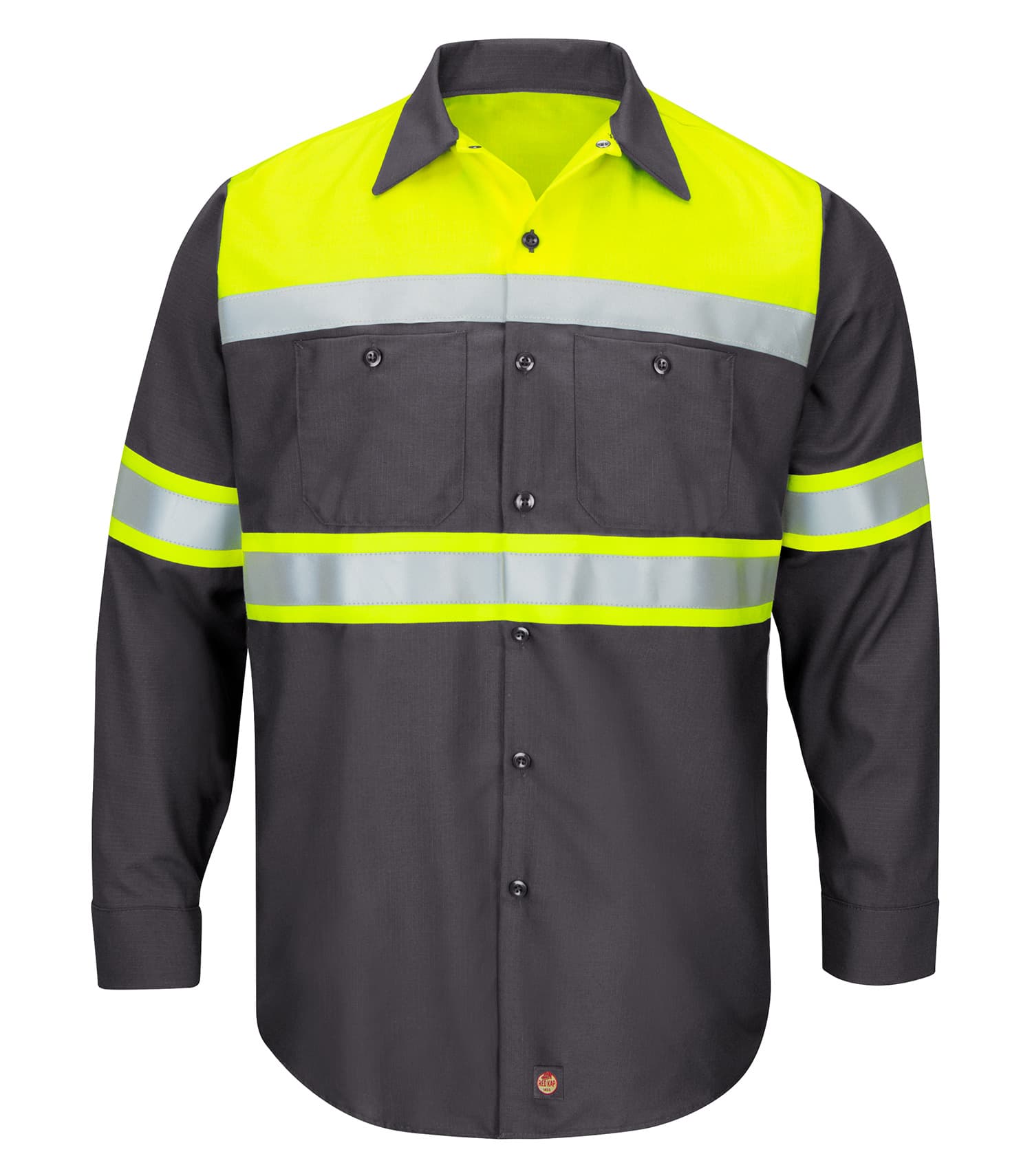 RED KAP® HI-VISIBILITY COLOUR BLOCK LONG SLEEVE RIPSTOP WORK SHIRT – TYPE O, CLASS 1. SY70 Special Order - Feature Item
